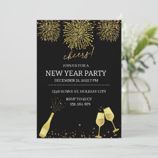 Nyårsfirande med fyrverkerier och Champagne Inbjudningar