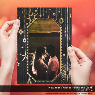 Nyårsfoto för Önskemål Black Guld Julkort