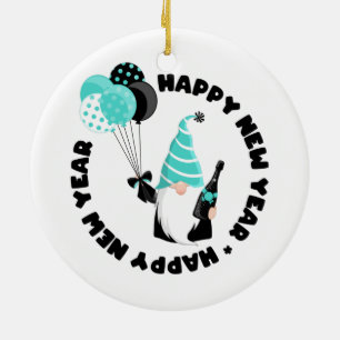 Nyårsfoto för Teal och Black Gnome Julgransprydnad Keramik