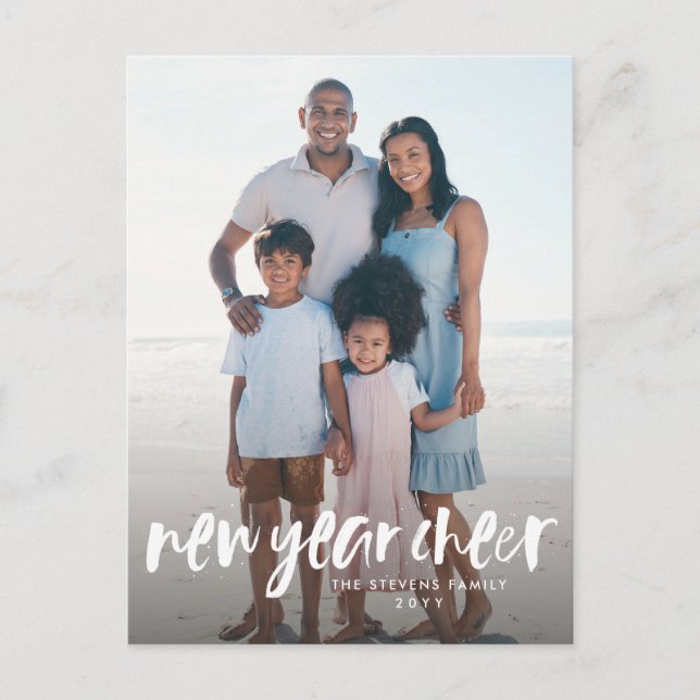 Nyårsglädje enkel modern vit helg vykort (Framsida)