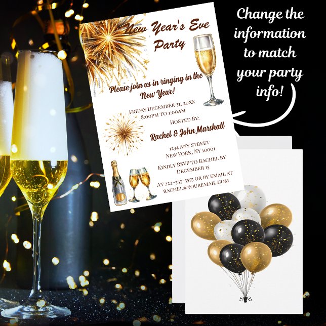 Nyårskalas-inbjudan i Champagne Vit & Guld Inbjudningar (Send out your New Year's Eve Party invitation with style and elegance!)