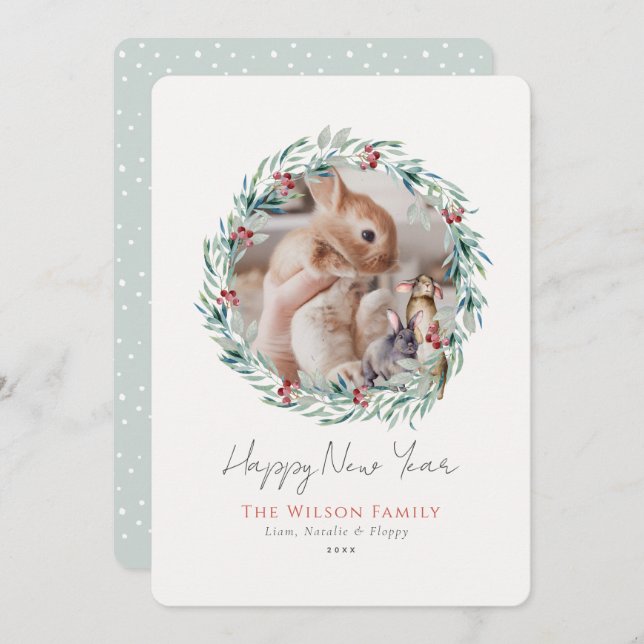 Nyårskort för Greenery Wandeys-foto (nyårskort) Julkort (Fram/baksida)