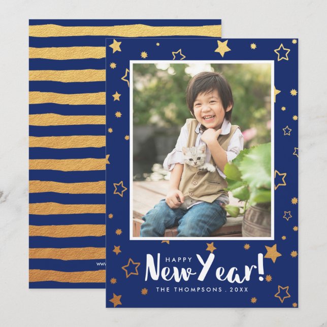Nyårskort för lysande foto julkort (Fram/baksida)