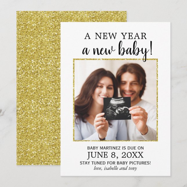 Nyårsmeddelande om Graviden Photo Baby Meddelande (Fram/baksida)
