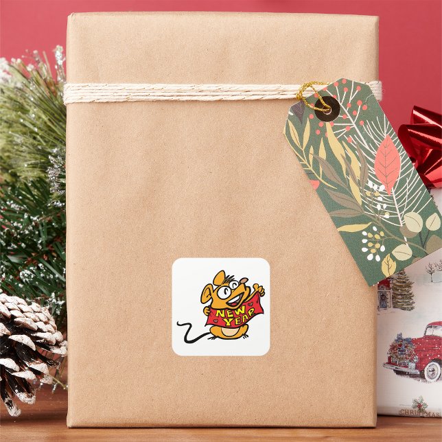 Nyårsmus Fyrkantigt Klistermärke (Skapare uppladdad)