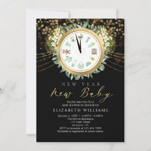 Nyårsprogrammet Nyfödd bebis Clock Guld Black Baby Inbjudningar