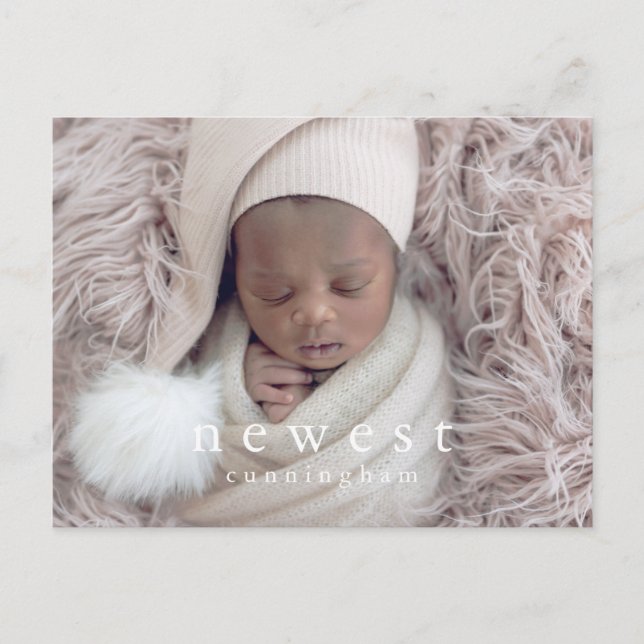 Nyaste familjemedlem Modern Chic Babyfödsel Meddelande Vykort (Framsida)