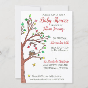 Nyaste vattenfärgen Träd Whimsical Baby Shower Inbjudningar
