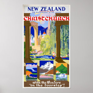 Nyazeeländsk återställd Christchurch vintage Poster