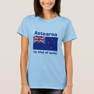 Nyazeeländsk flagga + Karta + TextT-tröja Tee Shirt