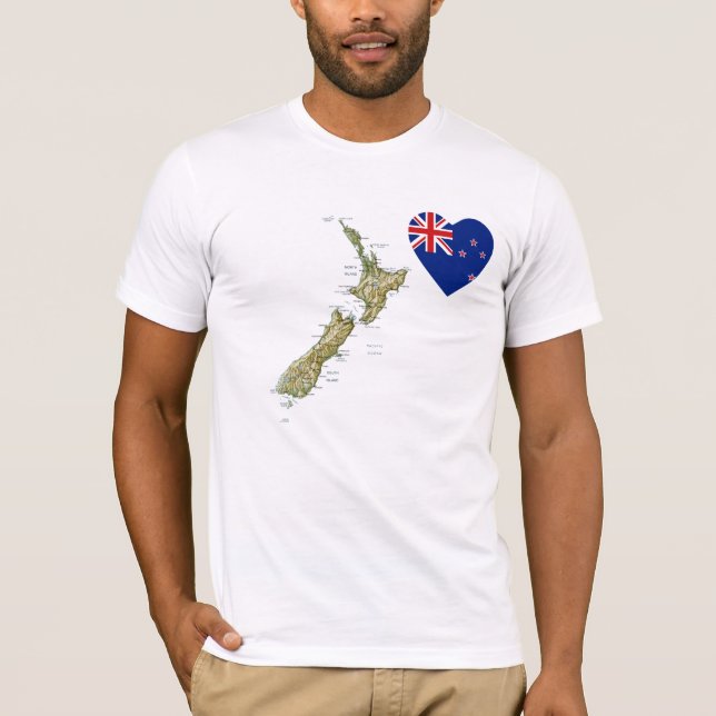 Nyazeeländsk flaggahjärta och kartaT-tröja Tee Shirt (Framsida)