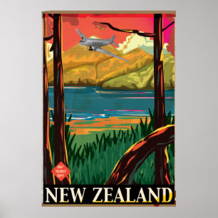 Nyazeeländsk vintage resoraffisch poster