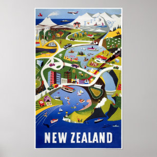 Nyazeeländsk Wellington vintage resoraffisch Poster