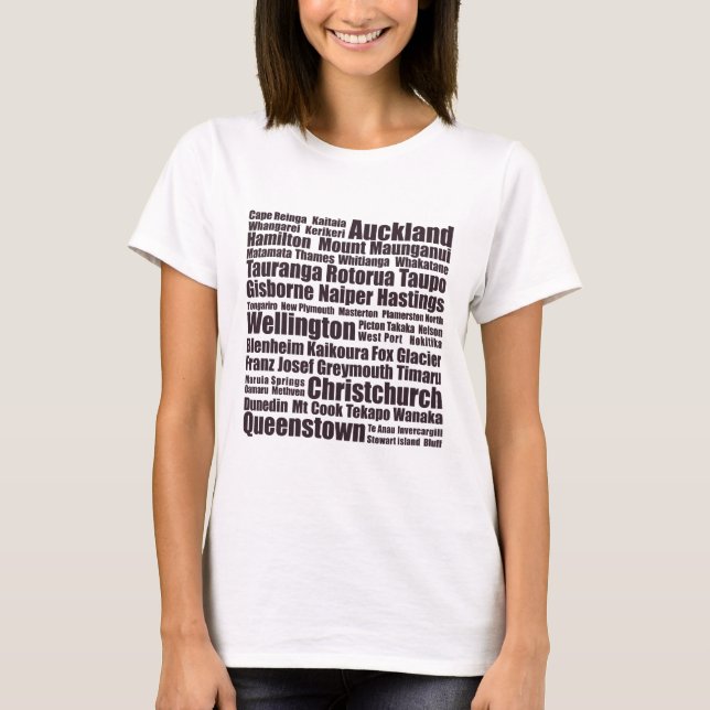 Nyazeeländska städer tee shirt (Framsida)