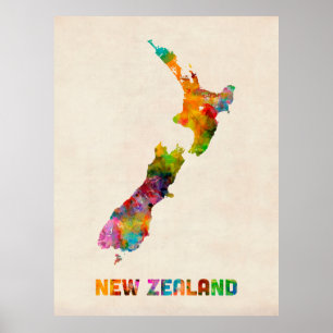 Nyazeeländskt vattenfärgkarta poster