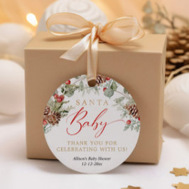 Nybabydusch för Santa Baby Rustic Winter Greenery Gåvor Etiketter