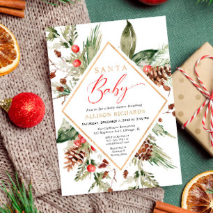 Nybabydusch för Santa Baby Rustic Winter Greenery Inbjudningar