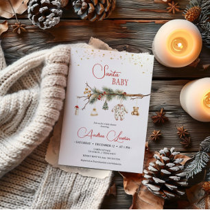 Nybabydusch för Santa Baby Rustic Winter Greenery Inbjudningar