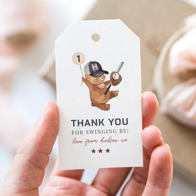 Nybörjare 1:a födelsedag - Tack Presentetikett (Rookie 1st Birthday Bear - Thank You Gift Tags)