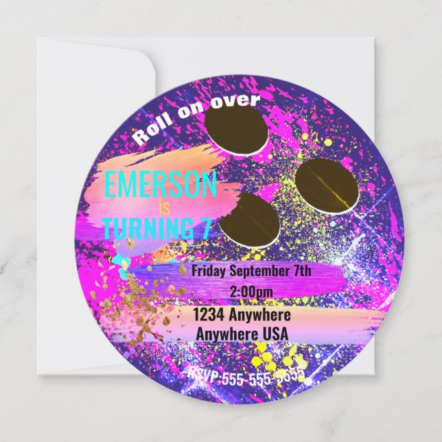 nybörjare BOWLING BALL, bowling, glöd födelsedagsf Inbjudningar (Framsida)