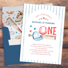 Nybörjare för året 1:a födelsedag i Baseball Party Inbjudningar