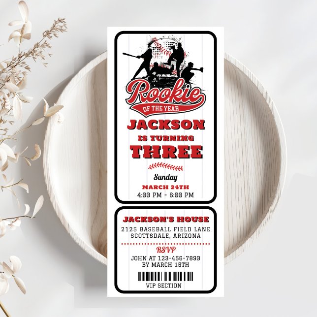Nybörjare för året Baseball Biljett 3:e födelsedag Inbjudningar (Skapare uppladdad)