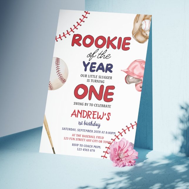 Nybörjare för årets basket 1:a födelsedag inbjudningar (Rookie of the Year 1st Birthday Baseball Invitation)
