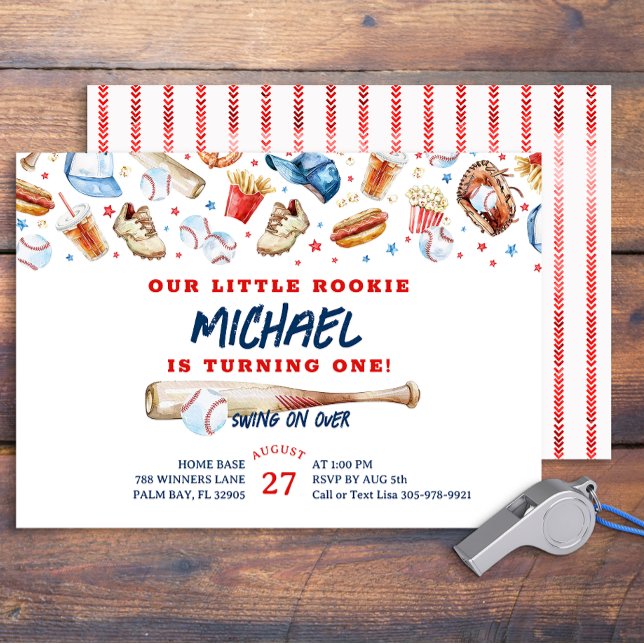 Nybörjare för årets baskiska Födelsedagsfest Inbjudningar (Little Rookie Watercolor Party Invitation )