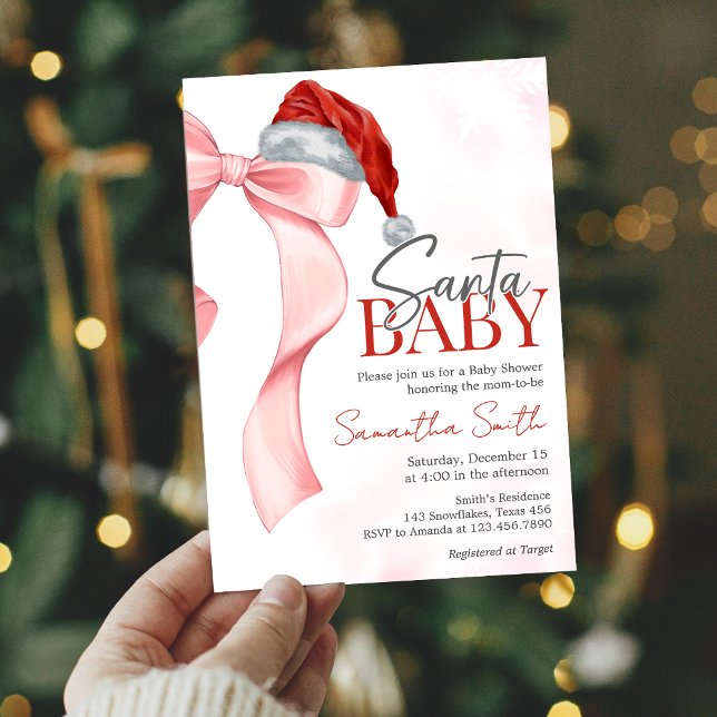 Nybörjare för Santa Winter Baby Shower Inbjudningar (Santa Baby Coquette Christmas Winter Baby Shower Invitation)
