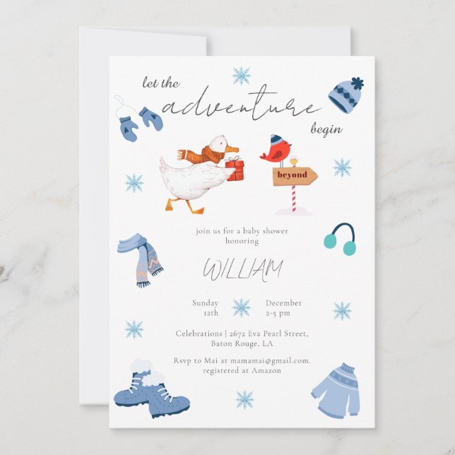 Nybörjare för Winter Blue Äventyr Begins Baby Show Inbjudningar (Framsida)