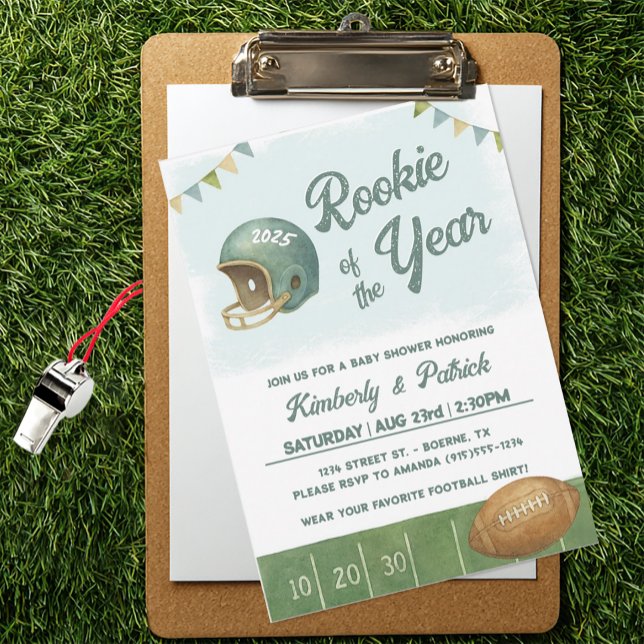 Nybörjare i fotbollen inbjudningar (Rookie of the Year Football Baby Shower Invitation)