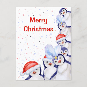 Nybörjare Jul Penguins Watercolor Helg Vykort