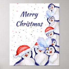 Nybörjare Jul Penguins Watercolor Poster