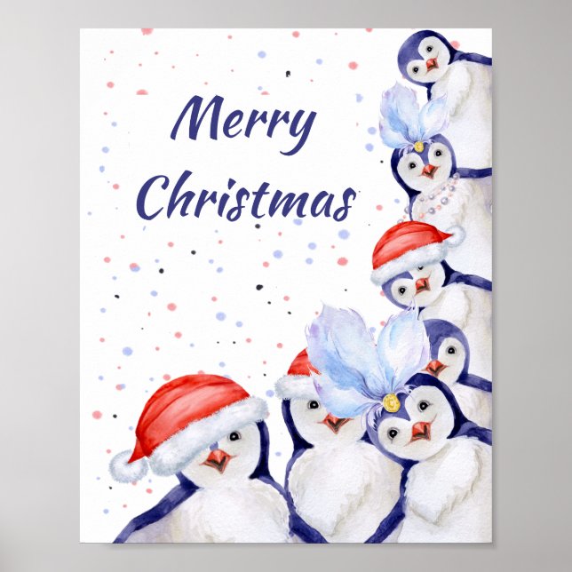 Nybörjare Jul Penguins Watercolor Poster (Framsidan)