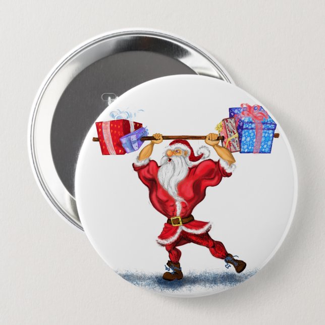 Nybörjare julklapp Gift med Bodybyggder Santa Knapp (Framsida & baksida)
