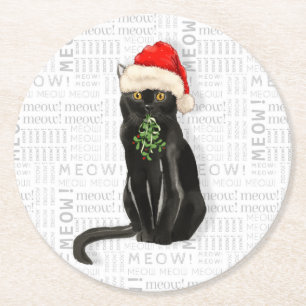 Nybörjare Jultomten Black Bombay Cat Underlägg Papper Rund
