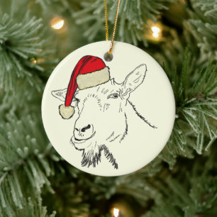 Nybörjare jultomten Goat Quirky Farm Animal Art Julgransprydnad Keramik