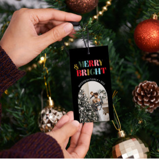 Nybörjare och färgstark Retrojulfoto svart Presentetikett