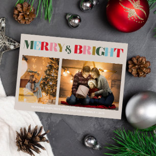 Nybörjare och ljus retro-färgad två fotojul julkort