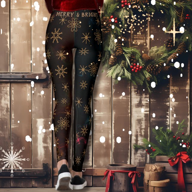 Nybörjare och ljusa slutna, svarta skinn leggings (Merry & Bright Festive Black Leggings)