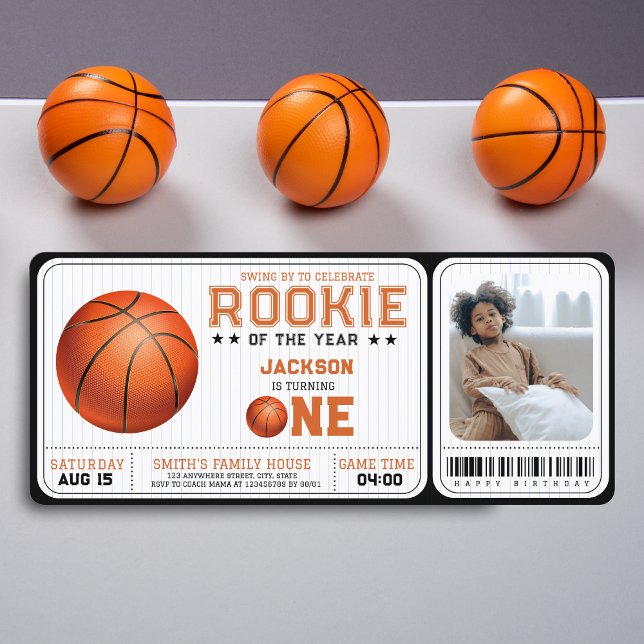 Nybörjare på året 1:a födelsedag - Basketbollfoto Inbjudningar (Skapare uppladdad)