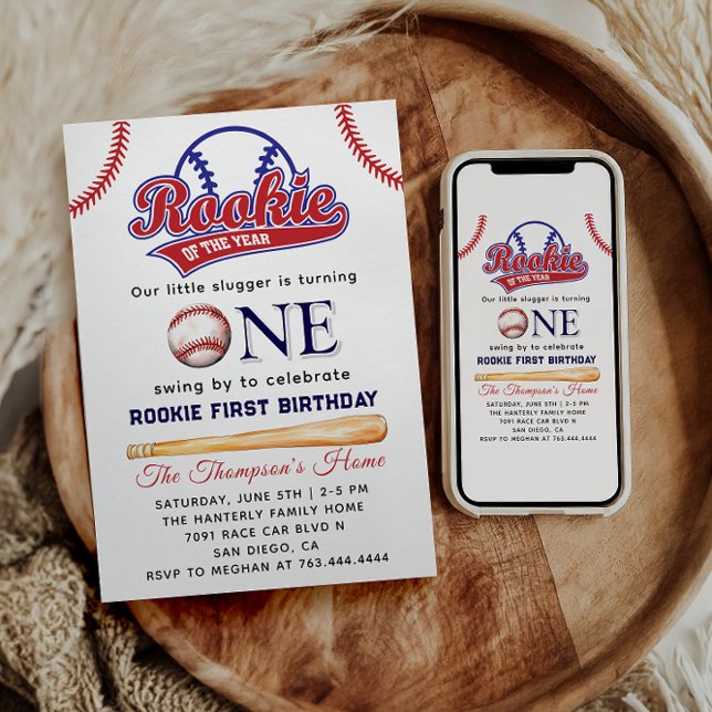 Nybörjare på årets baseballtema 1:a födelsedag inbjudningar (Skapare uppladdad)