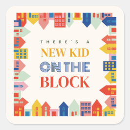 Nybörjare på blocket Neutralt Houses Baby Shower Fyrkantigt Klistermärke