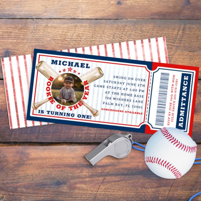 Nybörjare på födelsedagen i Baseball Biljett Inbjudningar (Baseball Ticket Birthday Party Invitation)