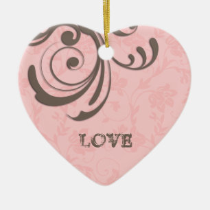 Nybörjare Rosa Heart Swirl Julgransprydnad Keramik