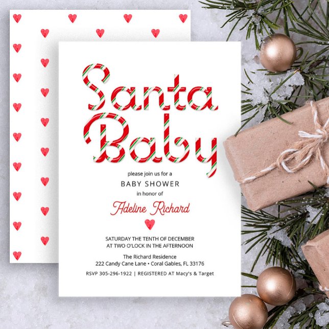 Nybörjarinbjudan till Helgdag-babykläder i Santa B Inbjudningar (Red Modern Christmas Baby Shower Invitation)