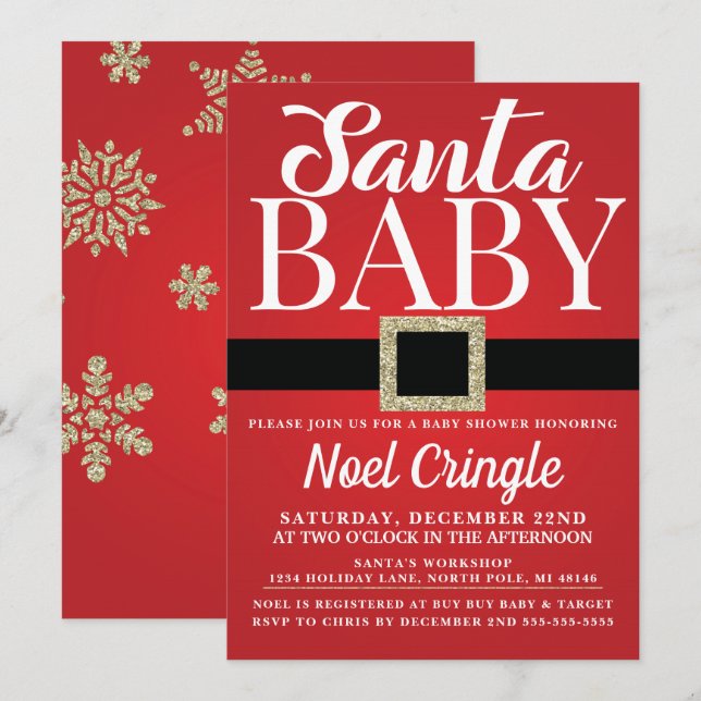 Nybörjarinbjudan till Winter Baby Shower för Santa Inbjudningar (Fram/baksida)
