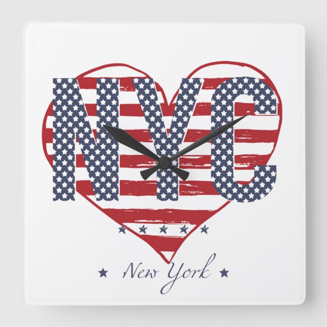 NYC American Flagga Heart Fyrkantig Klocka (Framsida)