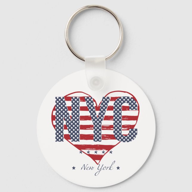 NYC American Flagga Heart Nyckelring (Framsida)