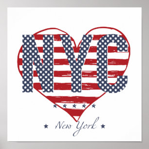 NYC American Flagga Heart Poster